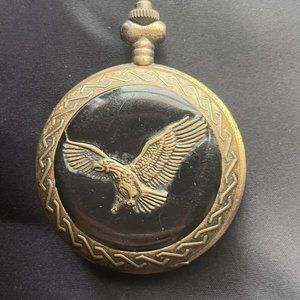 BENRUS GOLD COLORED POCKET WATCH WITH GOLDEN EAGLE